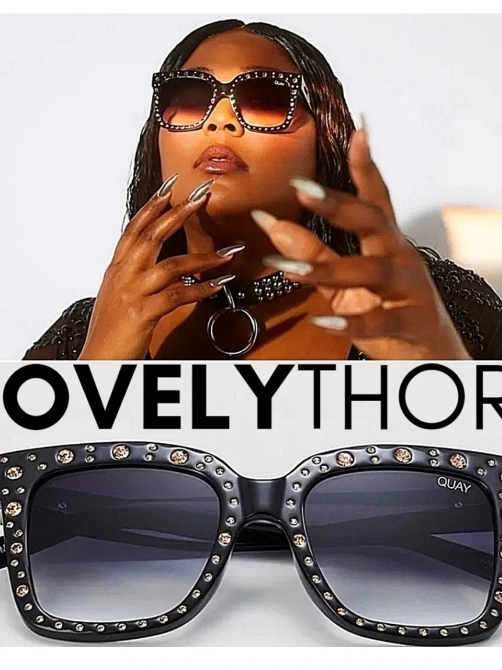 * | QUAY | Itd ed lizzo collab crystal studded square frames smoke fade lenses.